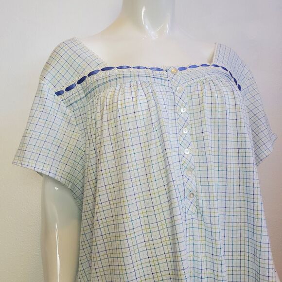 NEW Earth Angels Plus Size Blue Plaid Nightgown - Picture 1 of 7